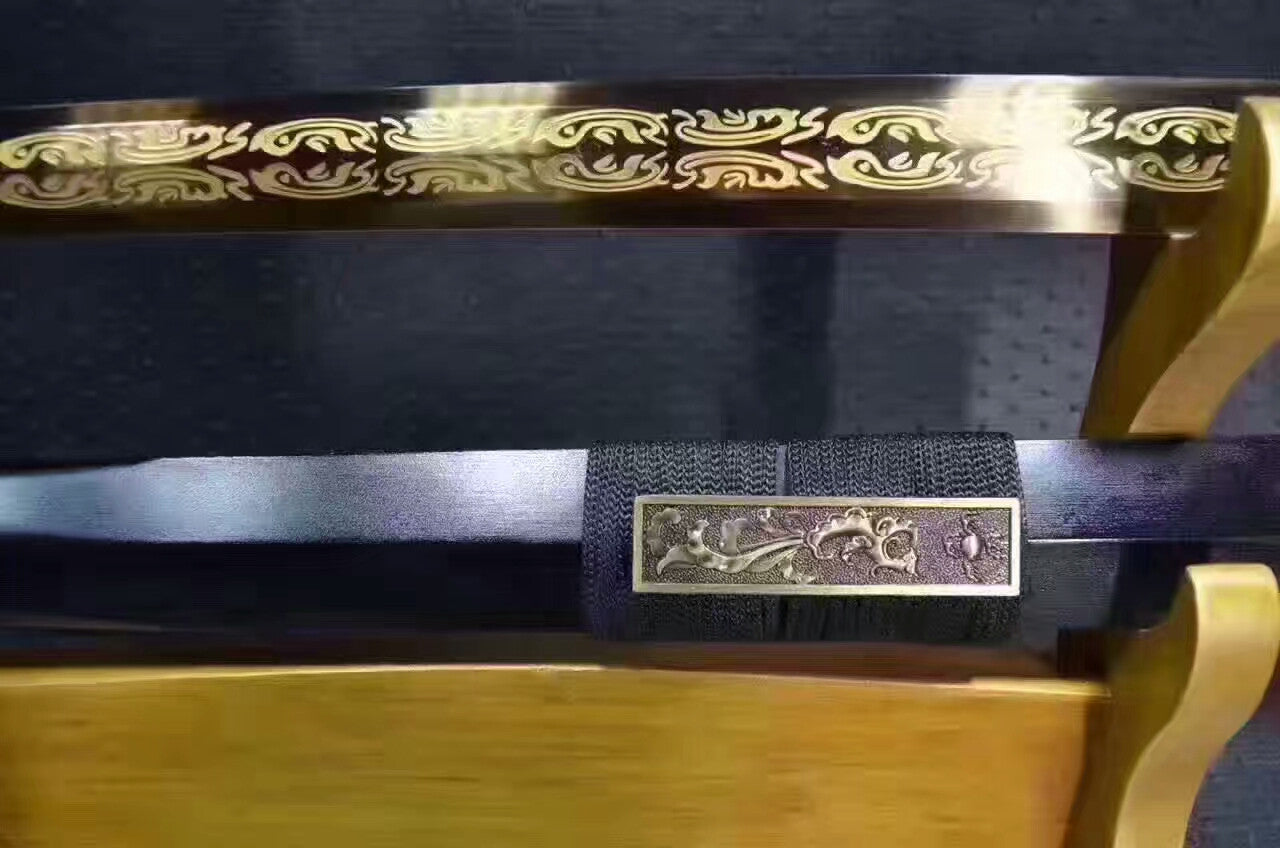 Han jian(High carbon steel etch pattern,Black wood,Alloy handle)Length 30" - Chinese sword shop