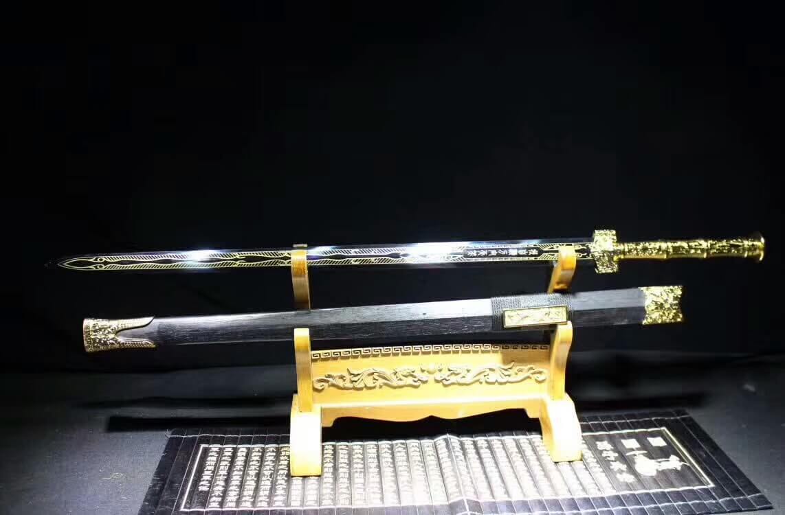 Han Jian(High carbon steel etching blade,Black scabbard,Alloy handle)Length 39" - Chinese sword shop