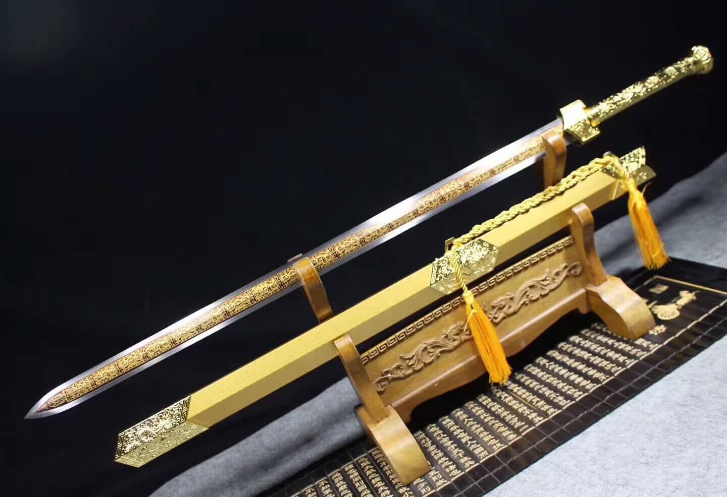 Han sword,High carbon steel Etched blade,Golden scabbard,Alloy fittings - Chinese sword shop