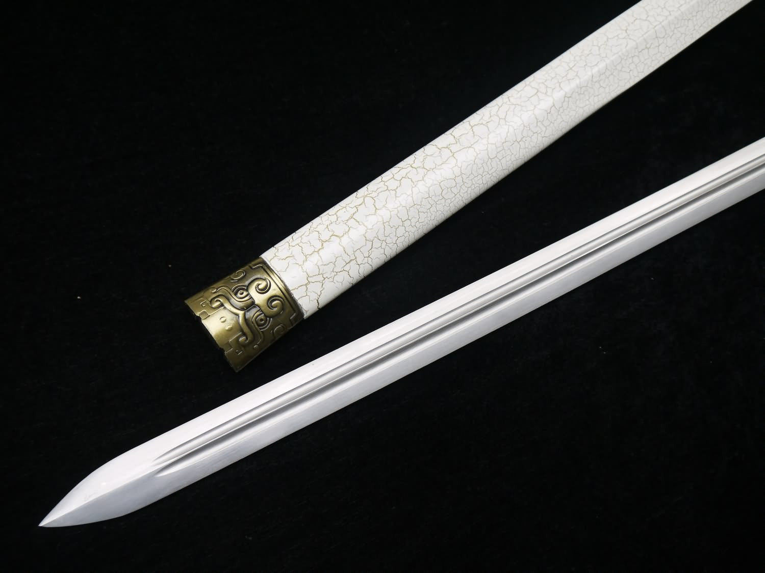 Han jian(Medium carbon steel blade,White scabbard,Alloy)Length 39" - Chinese sword shop
