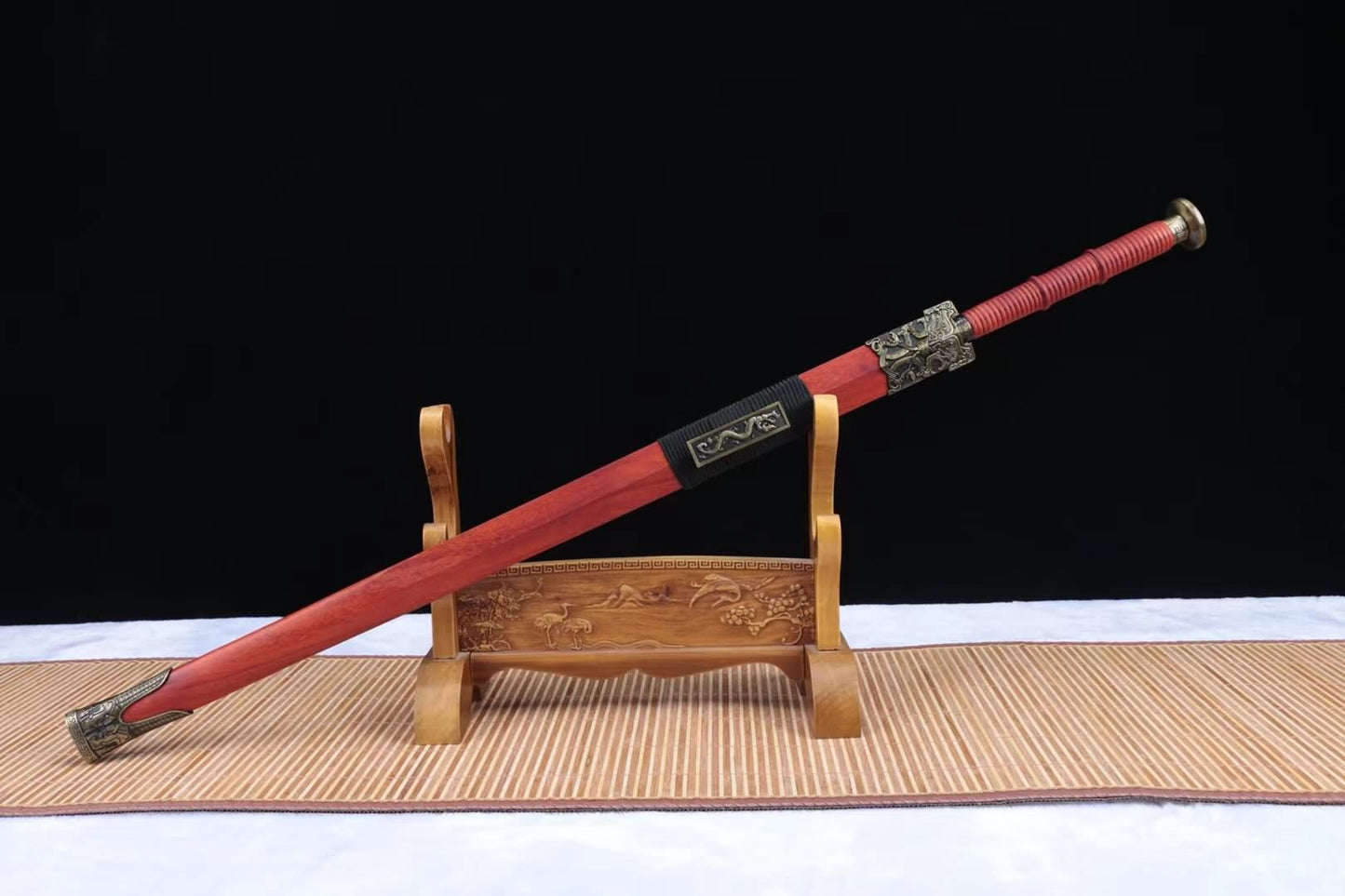 Han sword,Forged high carbon steel blade,Red wood scabbard