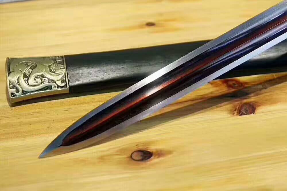 Han sword(Damascus steel red blade,Black scabbard,Alloy fittings)Length 42" - Chinese sword shop