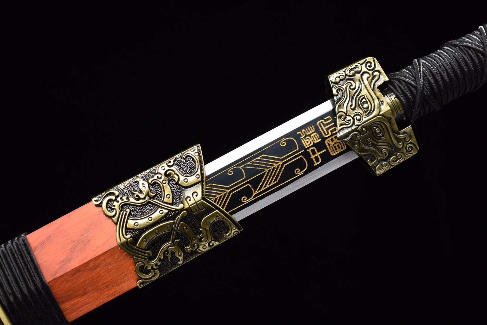 Han jian sword,High carbon steel etch blade,Red wood scabbard - Chinese sword shop