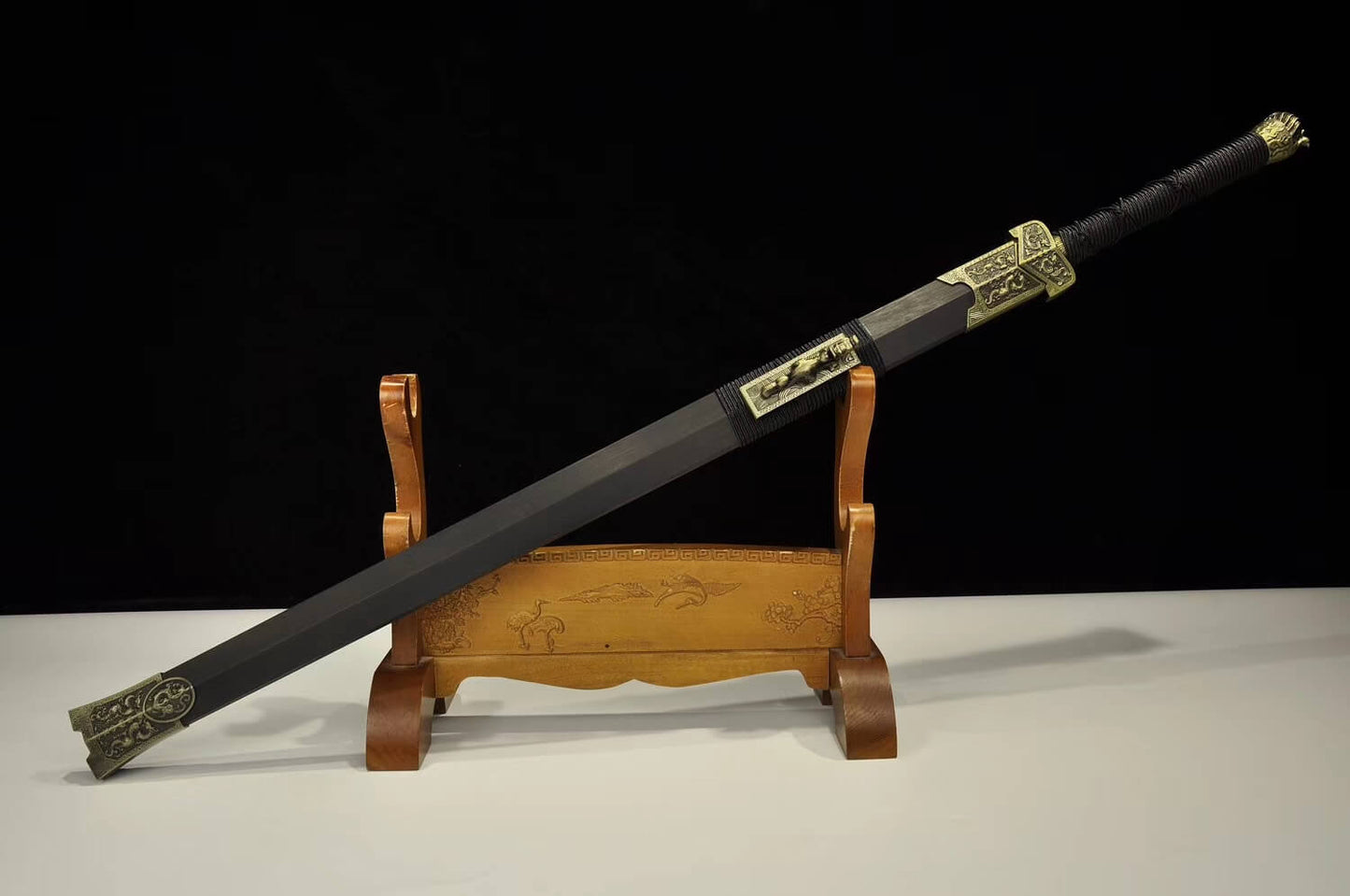 Han jian,Damascus Steel red blade,Black wood,Alloy - Chinese sword shop