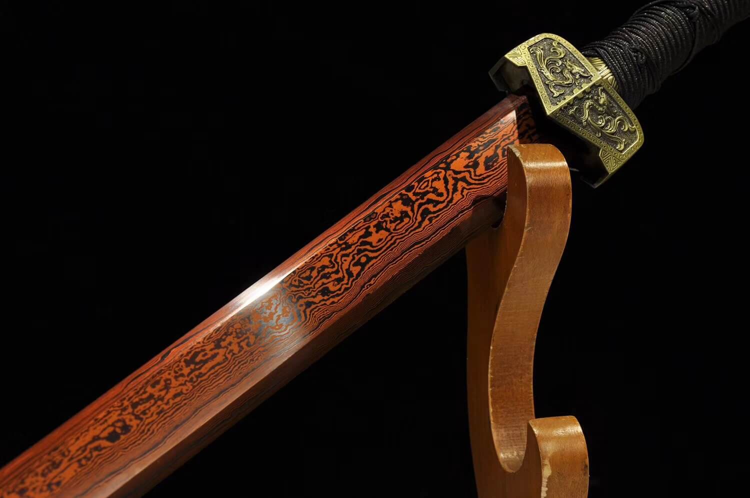 Han jian,Damascus Steel red blade,Black wood,Alloy - Chinese sword shop