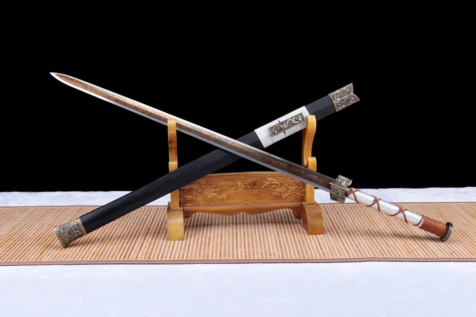 Han Jian,Handmade art,High carbon steel etch blade,Black wood,Alloy - Chinese sword shop