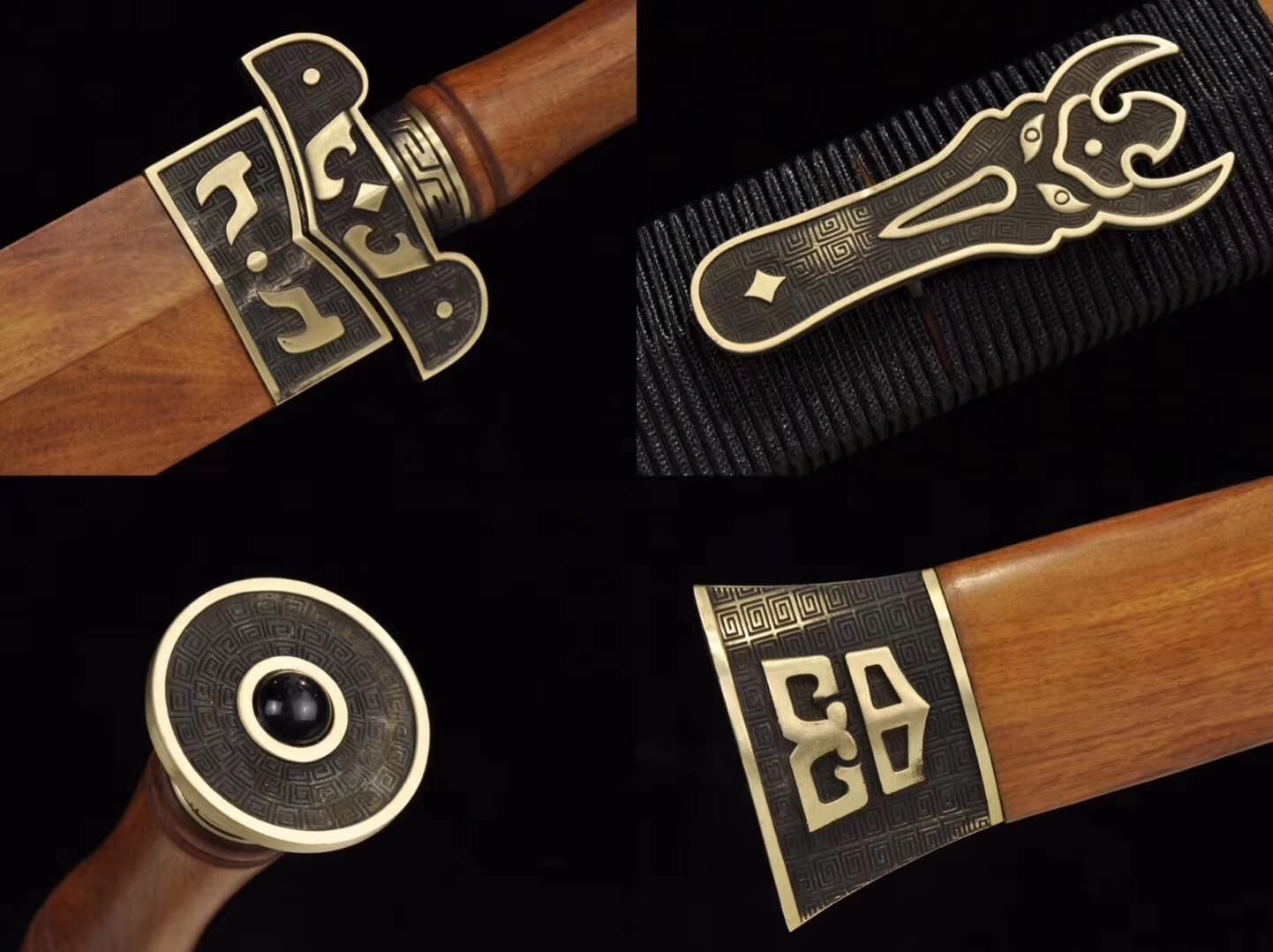 Han jian sword,Damascus steel blade,Redwood,Brass - Chinese sword shop