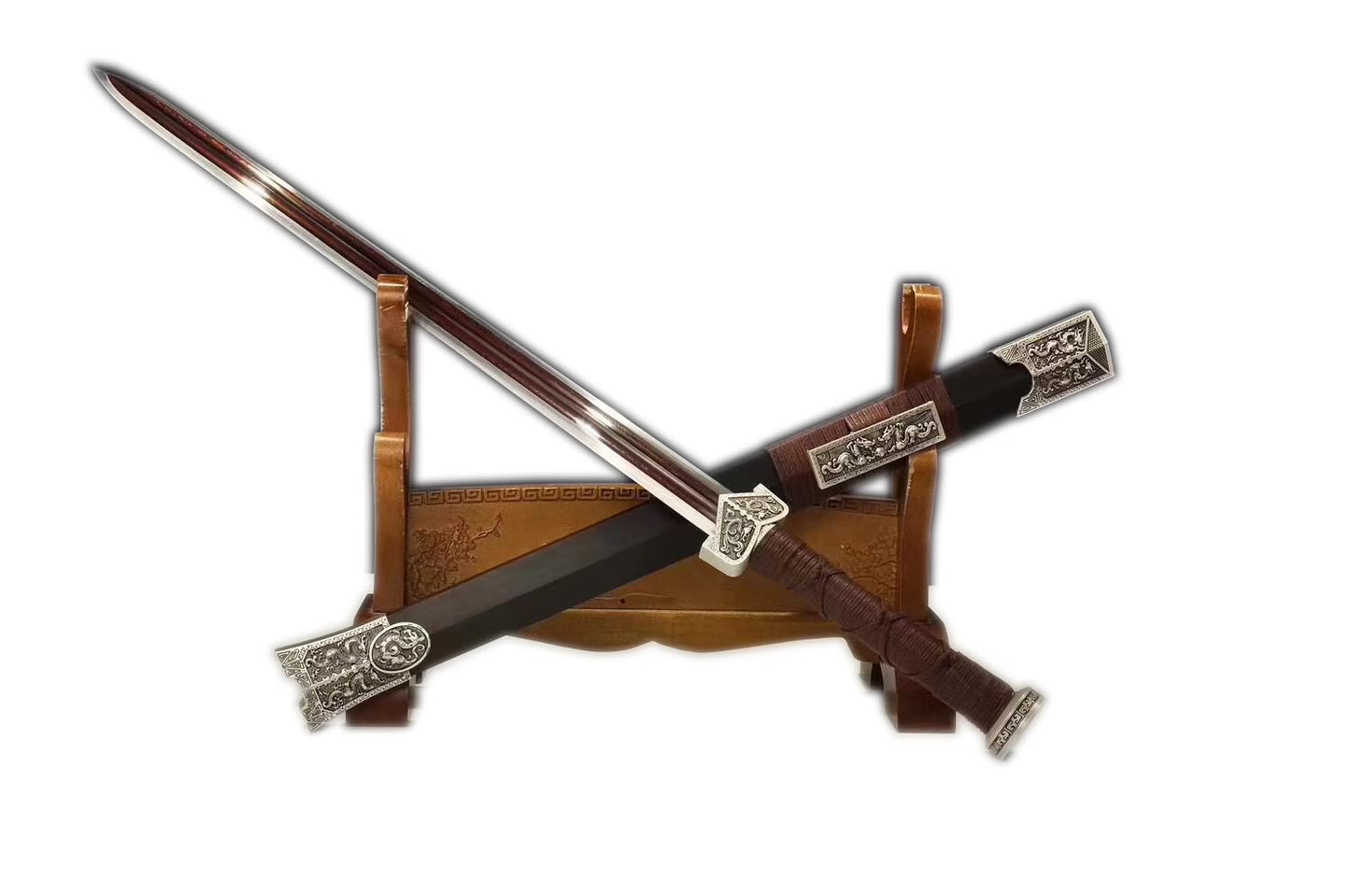 Qin jian,Handmade Damascus Steel red blade,Black wood,Alloy - Chinese sword shop