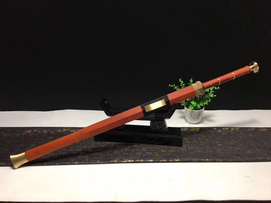 Han Jian,Damascus Steel Blade,Brass Fittings&Redwood Scabbard - Chinese sword shop