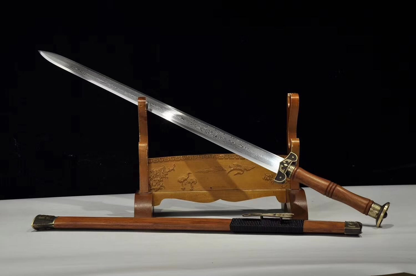 Han jian sword,Damascus steel blade,Redwood,Brass - Chinese sword shop