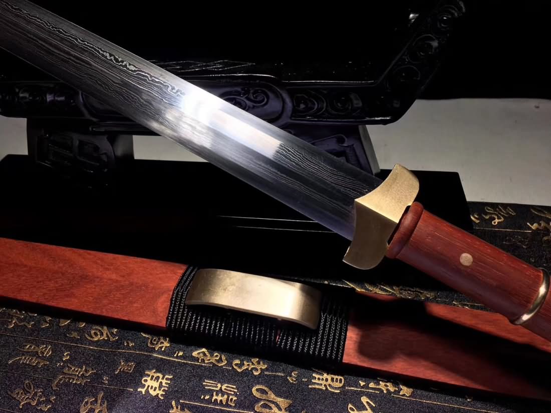 Han Jian,Damascus Steel Blade,Brass Fittings&Redwood Scabbard - Chinese sword shop
