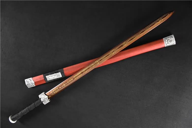 Han jian sword,High carbon steel etch blade,Redwood scabbard - Chinese sword shop