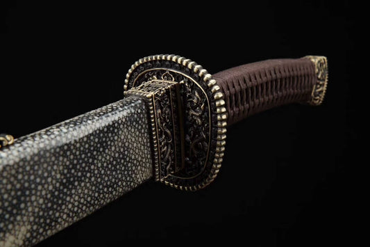 Qin Broadsword(Folded steel blade,Black skin Scabbard,Brass fitting)Length 37" - Chinese sword shop