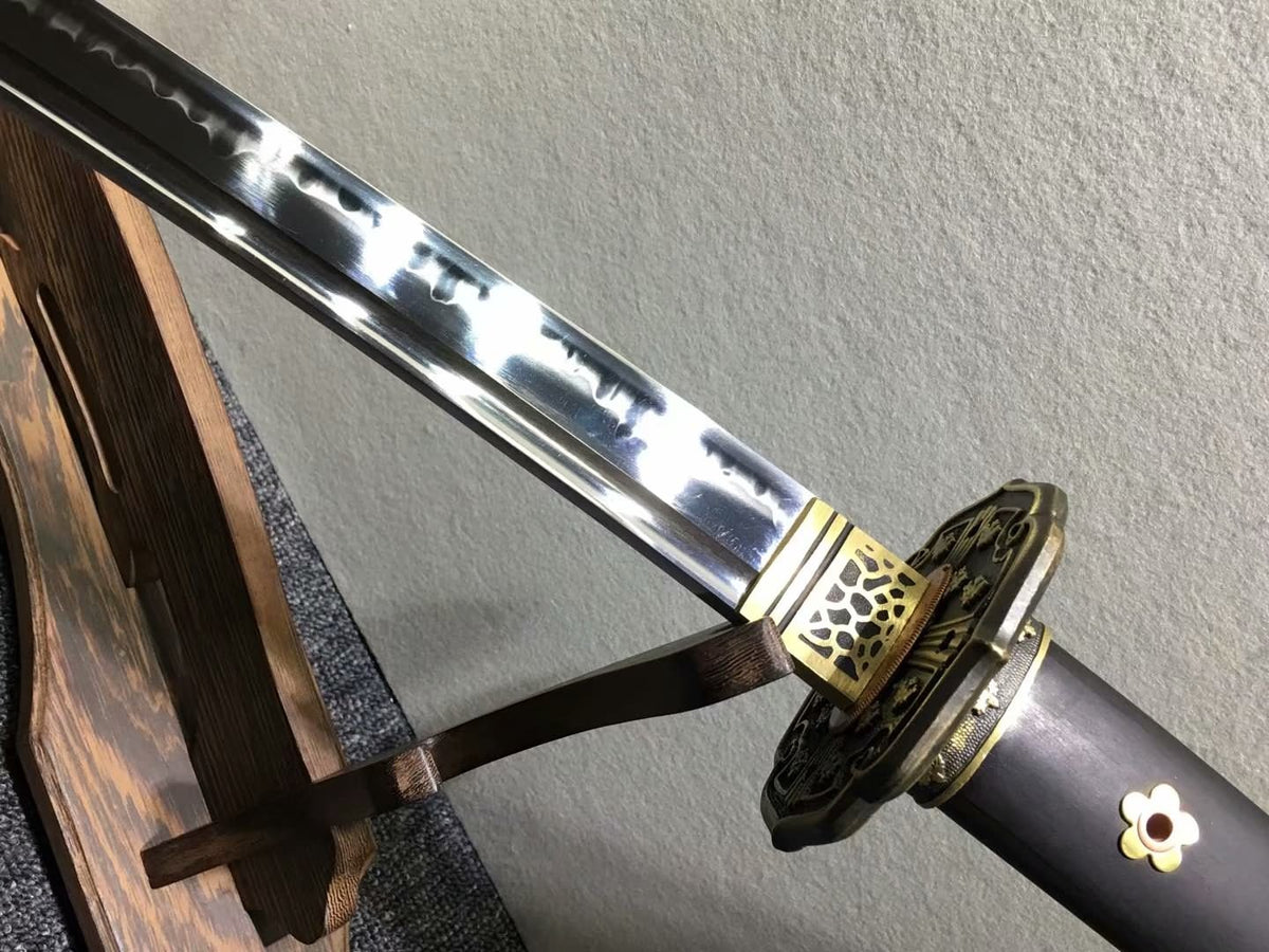 Nihontou Tachi,Nodachi,High carbon steel burn blade,Brass tosogu,Black ...