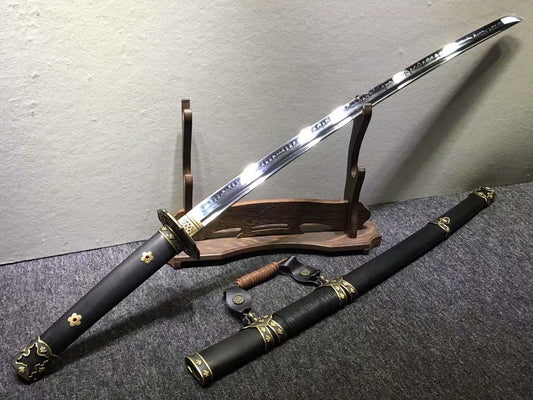 Nihontou Tachi,Nodachi,High carbon steel burn blade,Brass tosogu,Black wood - Chinese sword shop