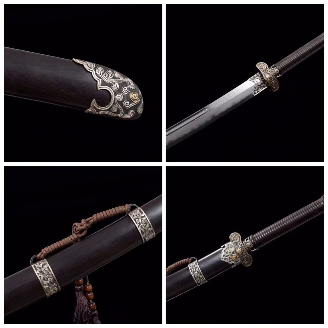Black gold sword,Damascus steel turn blade,Brass fittings - Chinese sword shop