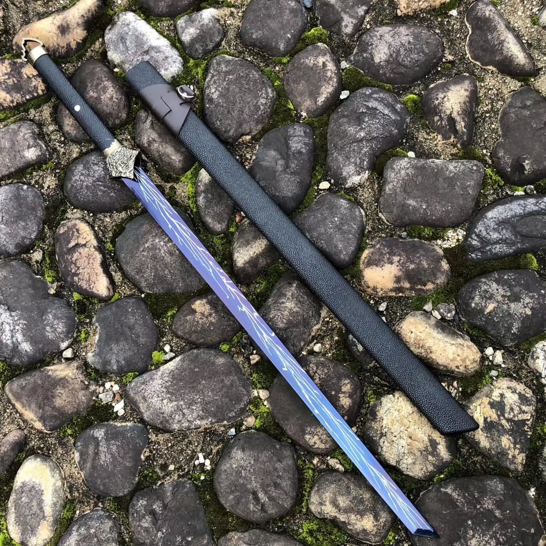 Dao,Saber,Forged High carbon steel blue blade,Black scabbard