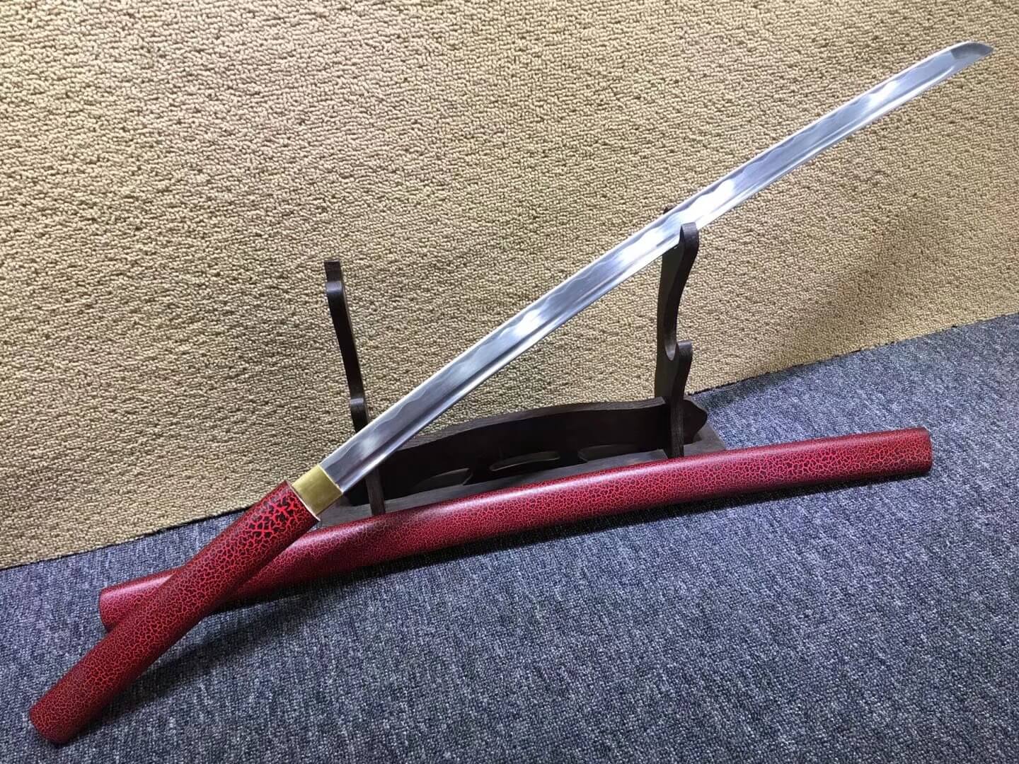 Katana,Medium carbon steel bade,Red paint crack scabbard - Chinese sword shop