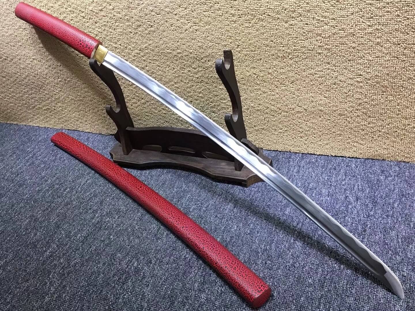 Katana,Medium carbon steel bade,Red paint crack scabbard - Chinese sword shop