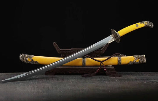 Qing imperial sword,Broadsword,Folded steel blade,Yellow Scabbard,Brass fitting - Chinese sword shop