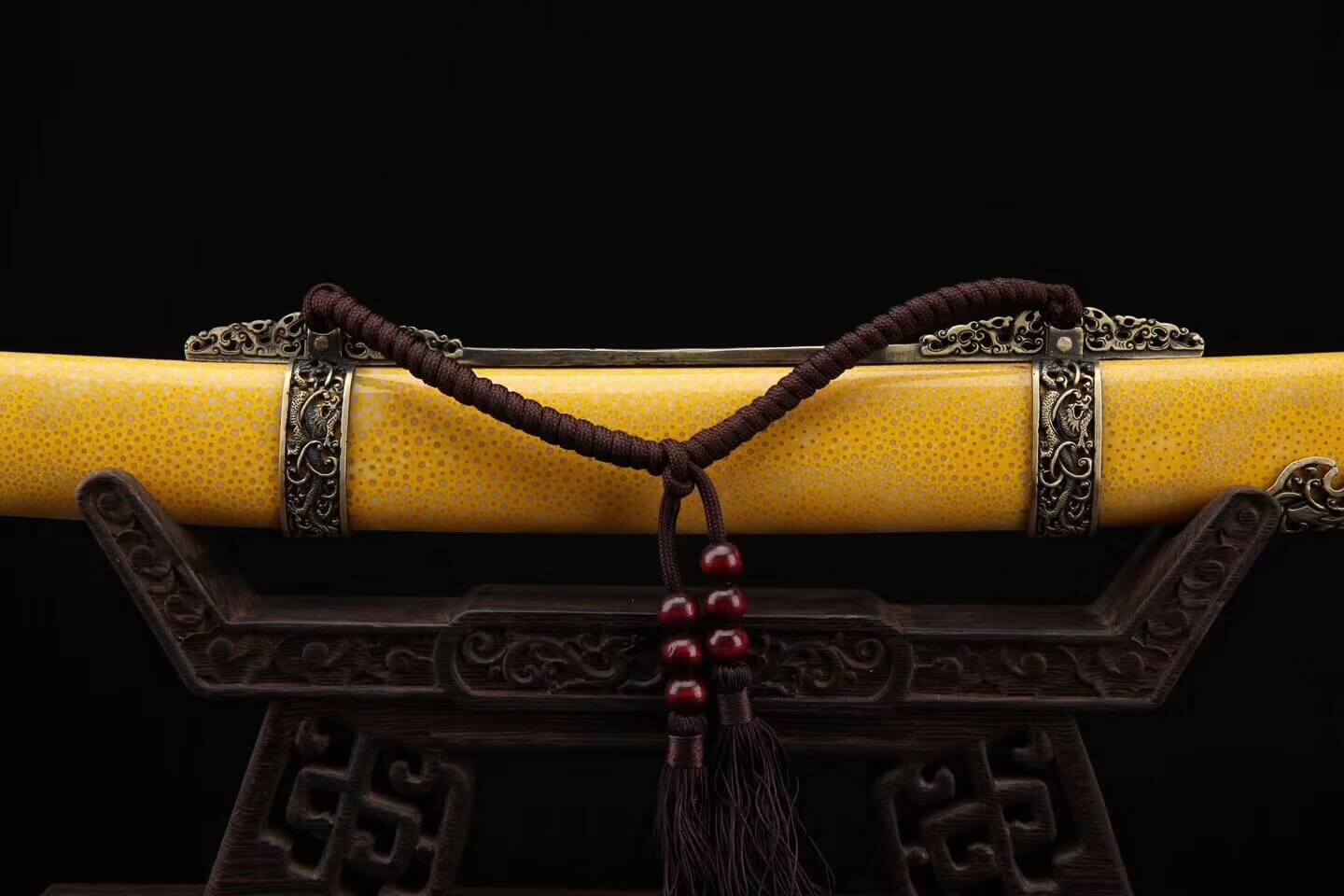 Qing imperial sword,Broadsword,Folded steel blade,Yellow Scabbard,Brass fitting - Chinese sword shop