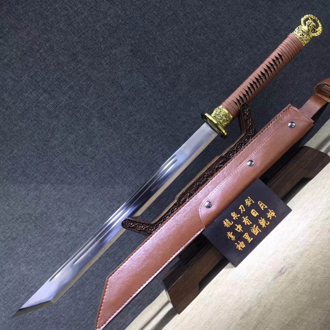 Ring-pommel machete,High carbon steel blade,Leather scabbard - Chinese sword shop