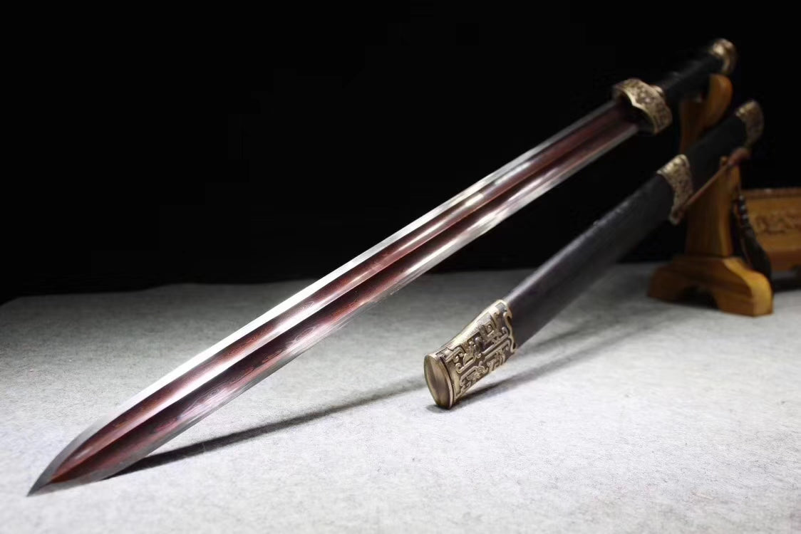 Yuewang sword,Damascus steel blade,Black wood scabbard,Brass - Chinese sword shop