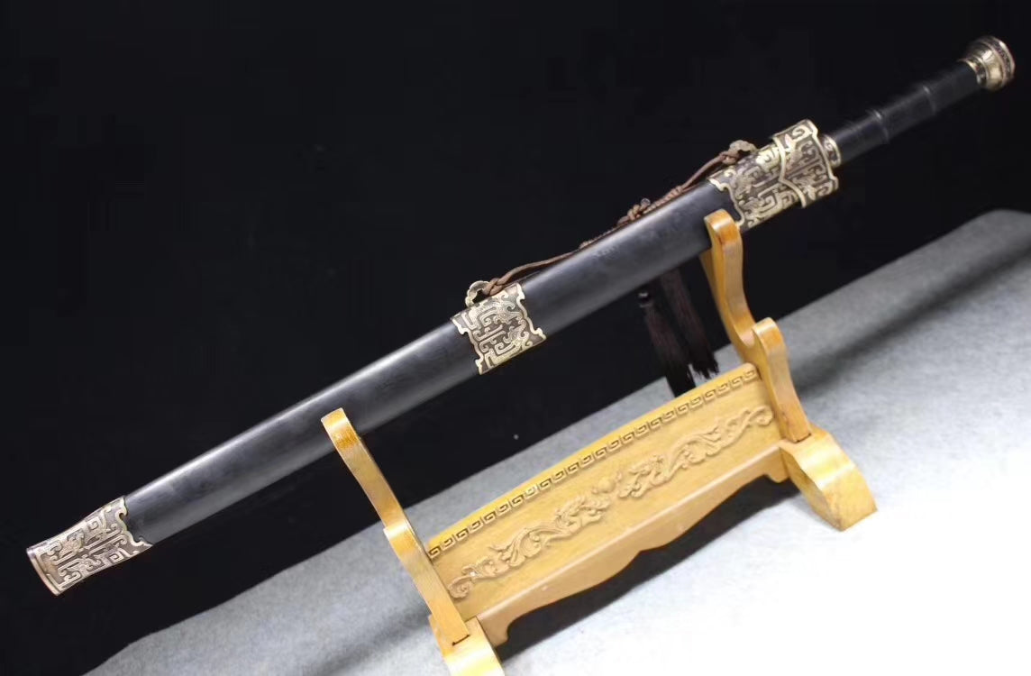 Yuewang sword,Damascus steel blade,Black wood scabbard,Brass - Chinese sword shop