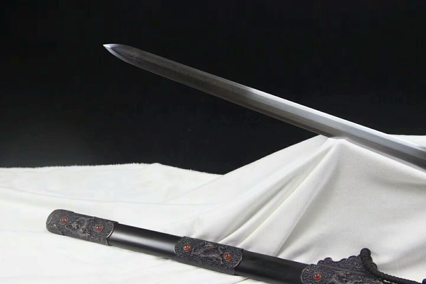 Agate Tang jian,Damascus steel blade,Alloy fittings,Black scabbard - Chinese sword shop