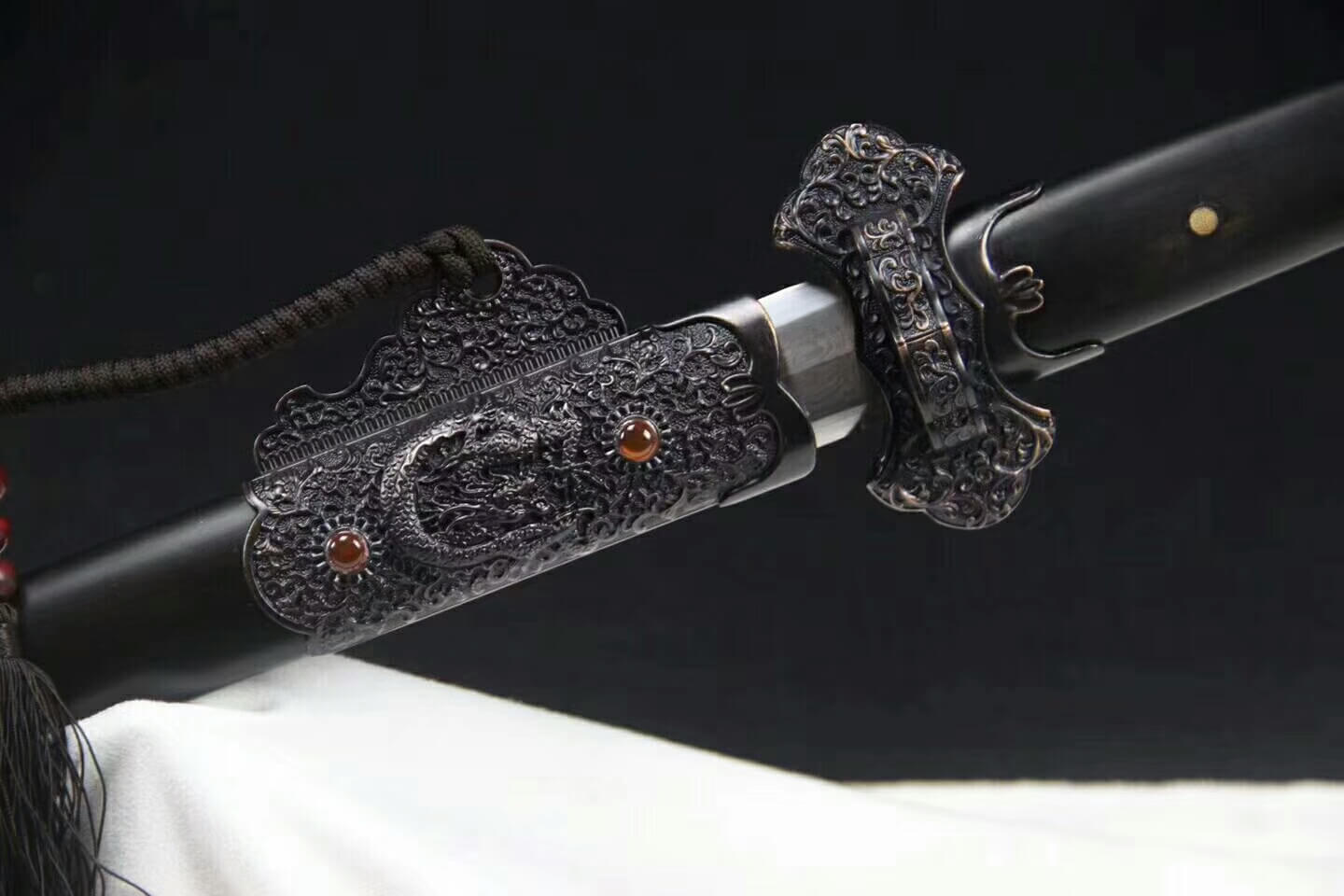 Agate Tang jian,Damascus steel blade,Alloy fittings,Black scabbard - Chinese sword shop
