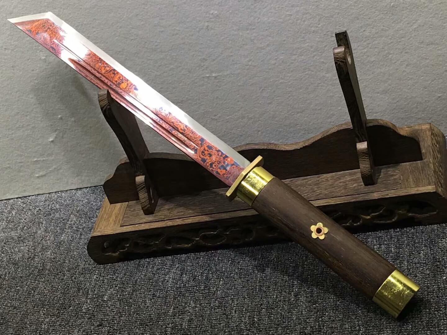 14 Blades dagger,Damascus steel blade,Rosewood,Brass&handmade art - Chinese sword shop