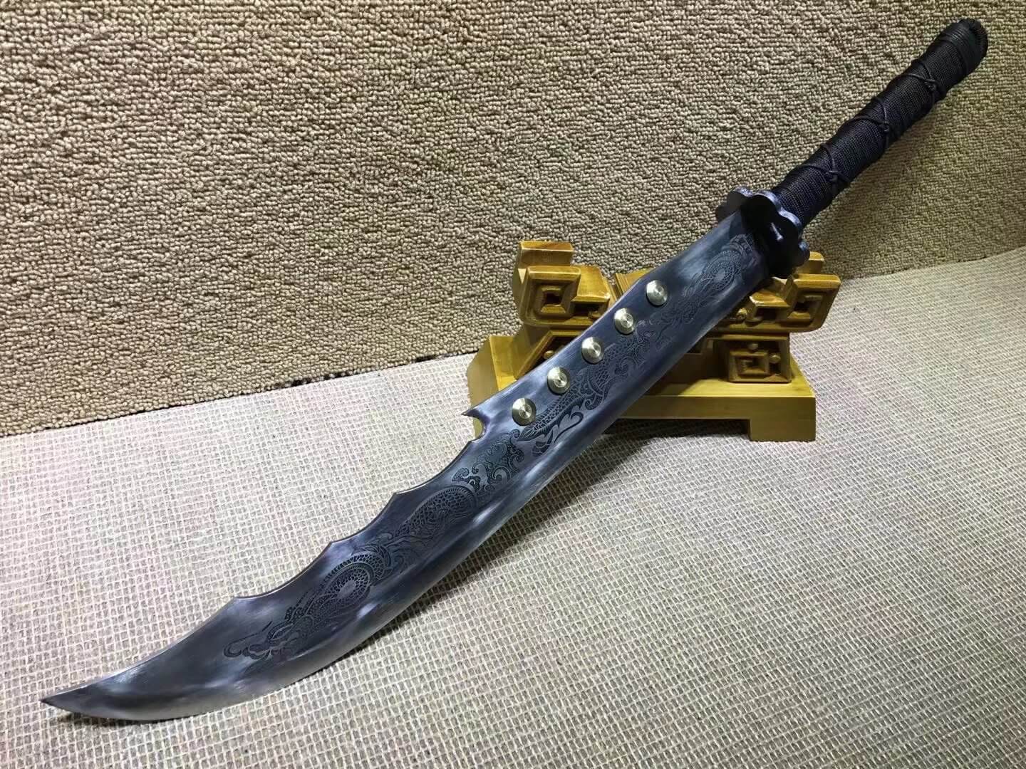 Hunting knife,High carbon steel etching blade,Leather scabbard - Chinese sword shop