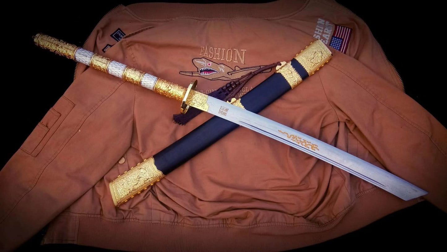 Kangxi baodao sword,Damascus steel blade,Alloy fittings - Chinese sword shop