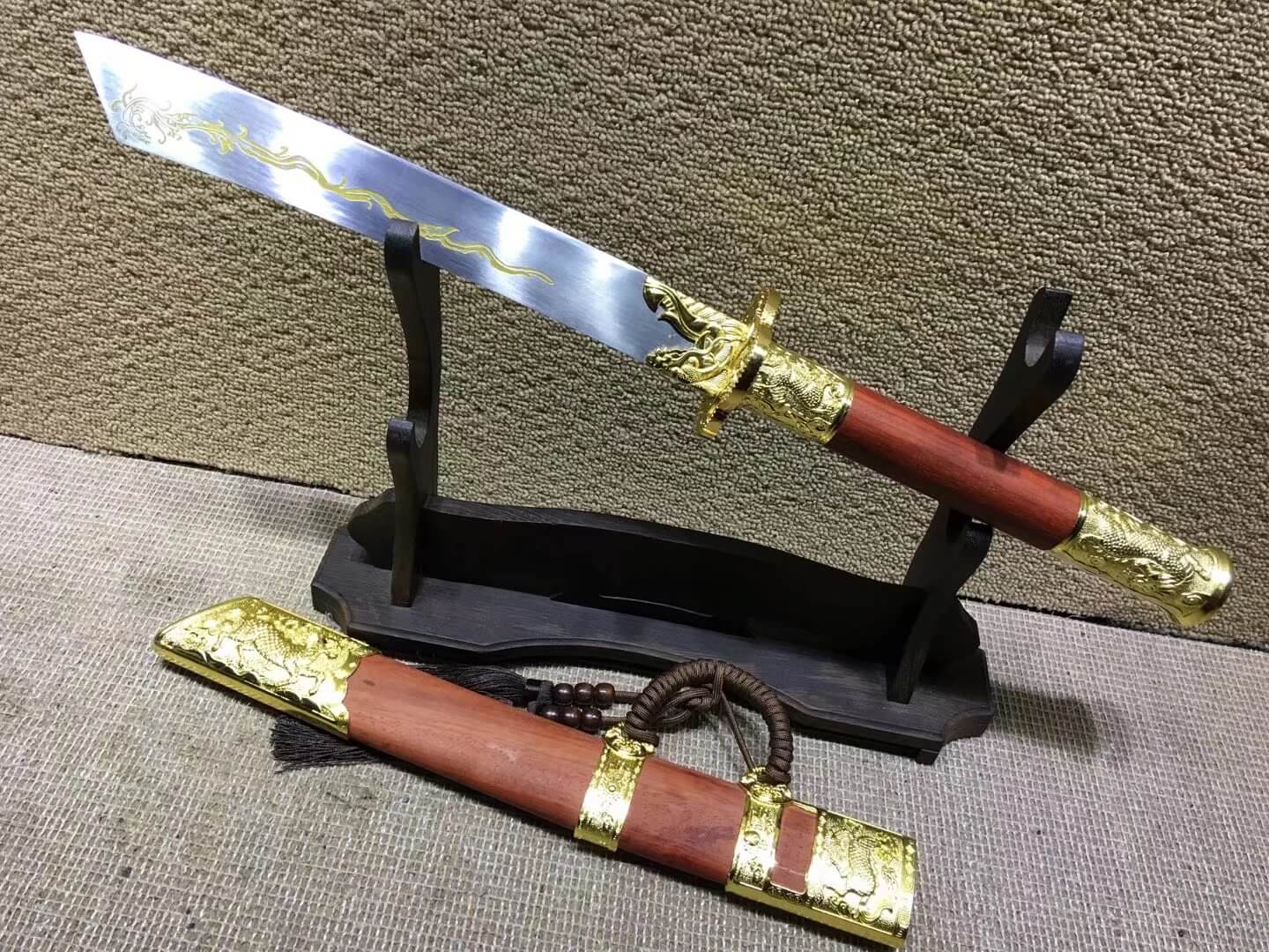 Kangxi dagger,High carbon steel,Red scabbard,Alloy fitted,Length 27" - Chinese sword shop