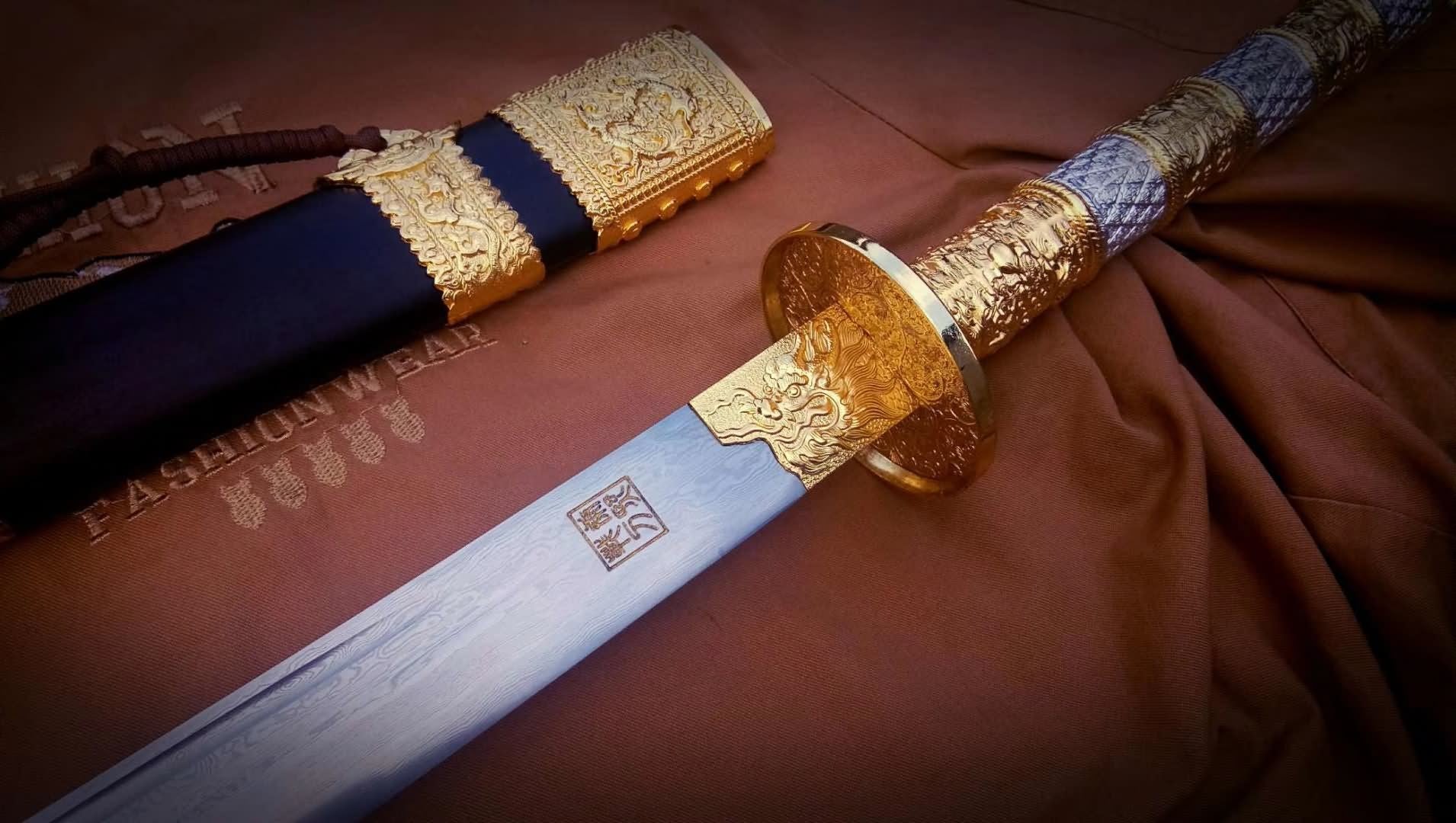 Kangxi baodao sword,Damascus steel blade,Alloy fittings - Chinese sword shop