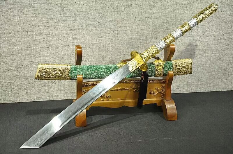 Kangxi collection sword,Damascus steel,Alloy fittings,Imitation skin scabbard - Chinese sword shop