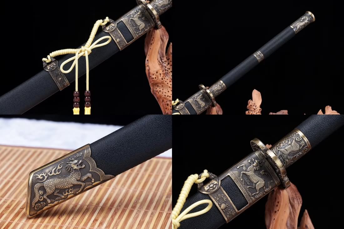 Kangxi Dao,High carbon steel etch blade,Black wood scabbard - Chinese sword shop