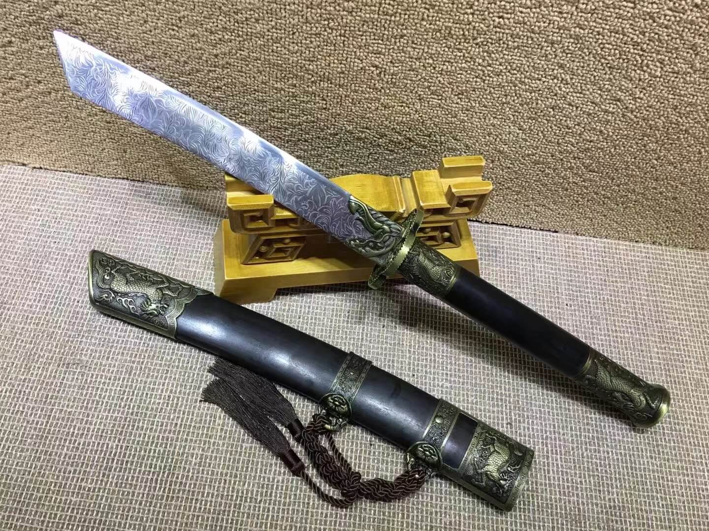 Kangxi Short swords(High carbon steel,Black scabbard,Alloy)Length 26" - Chinese sword shop