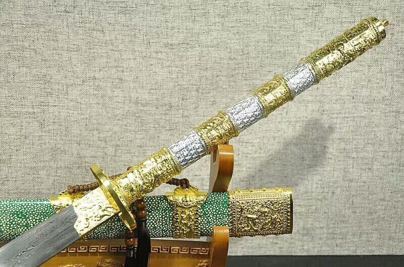 Kangxi collection sword,Damascus steel,Alloy fittings,Imitation skin scabbard - Chinese sword shop