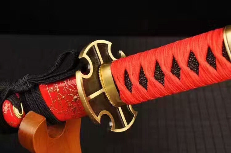 Samurai sword,High carbon steel burn blade,Red scabbard,Alloy tsuba,Full tang - Chinese sword shop