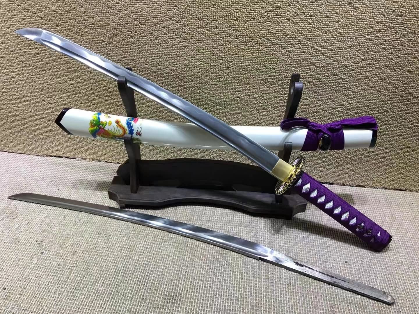 Katana,Medium carbon steel,White scabbard,Alloy fittings - Chinese sword shop