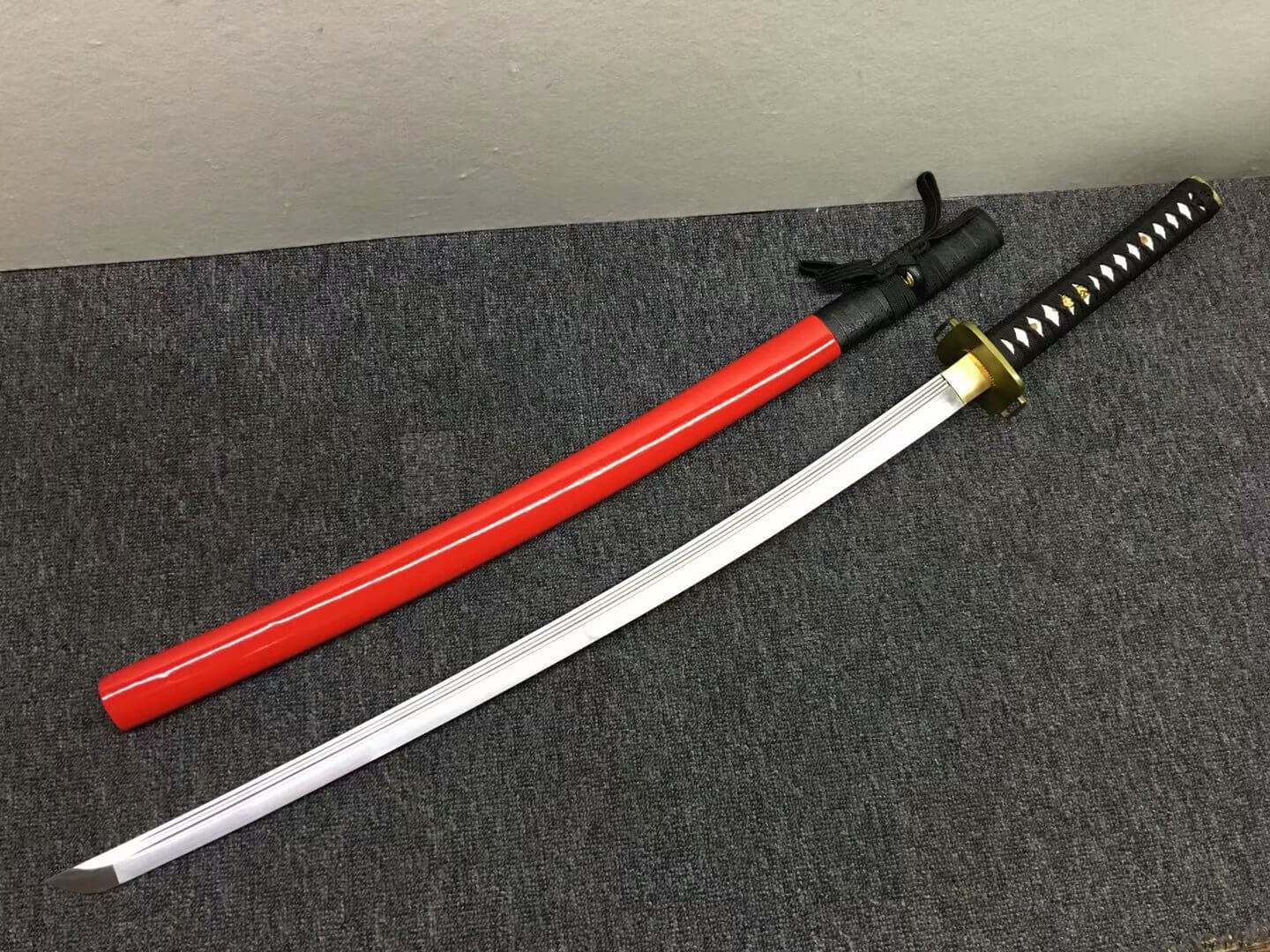 katana,High manganese steel blade,Red black scabbard,Alloy - Chinese sword shop
