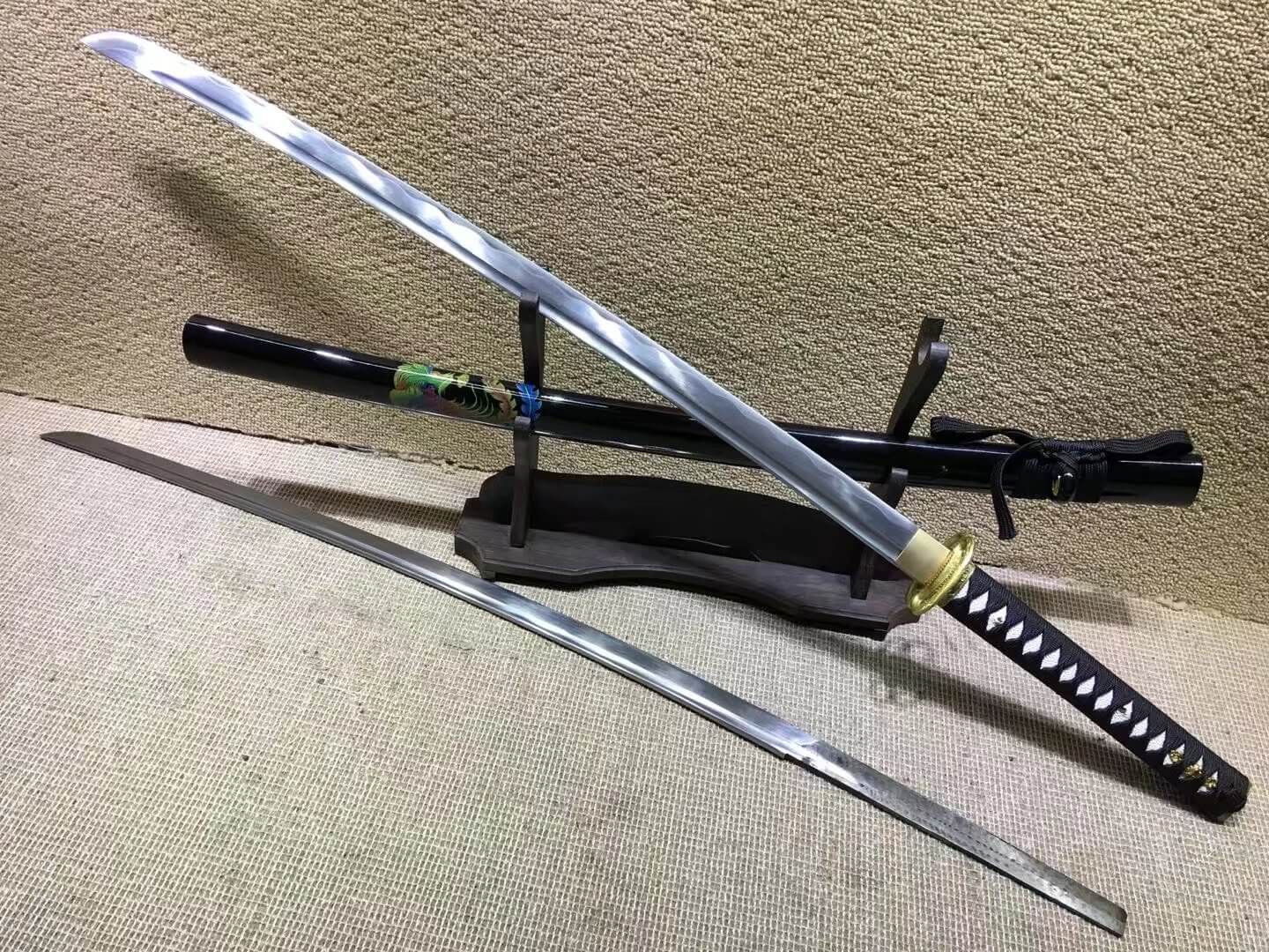 Katana,Miyamoto Musashi,Medium carbon steel,Black scabbard,Brass Tsuba - Chinese sword shop