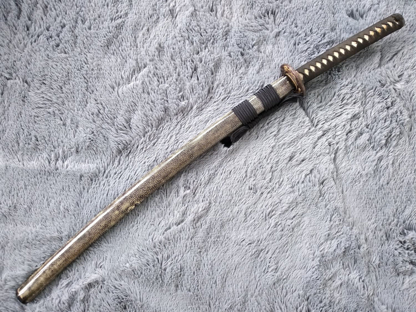 Samurai sword,Katana,Damascus steel burn blade,Skin scabbard,Brass tosogu - Chinese sword shop