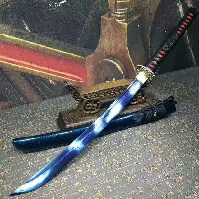 katana(Folding steel blue blade,Blue Scabbard,Alloy Tosogu)Full tang - Chinese sword shop