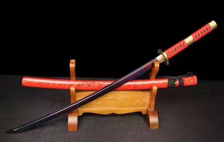 Samurai sword,High carbon steel burn blade,Red scabbard,Alloy tsuba,Full tang - Chinese sword shop
