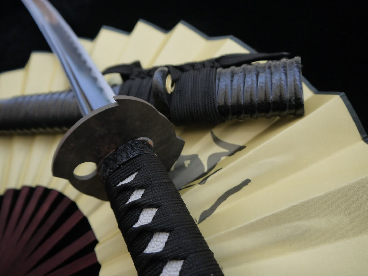 Japanese Samurai Katana Sword,Medium carbon steel black blade,Wood scabbard,Iron Tsuba,Full tang,Length 39 inch - Chinese sword shop