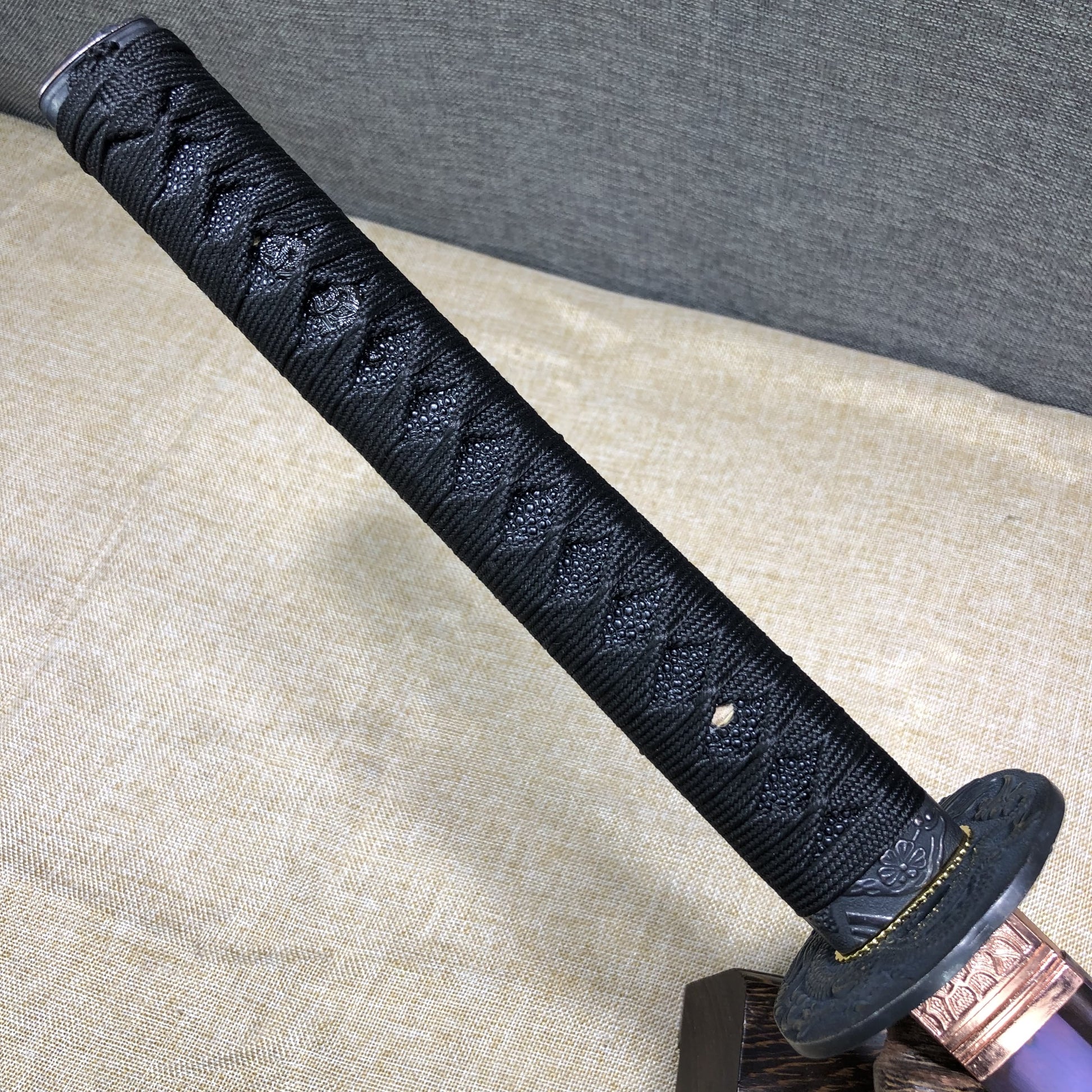 Purple Katana,High carbon steel blade,Leather scabbard,Full tang - Chinese sword shop