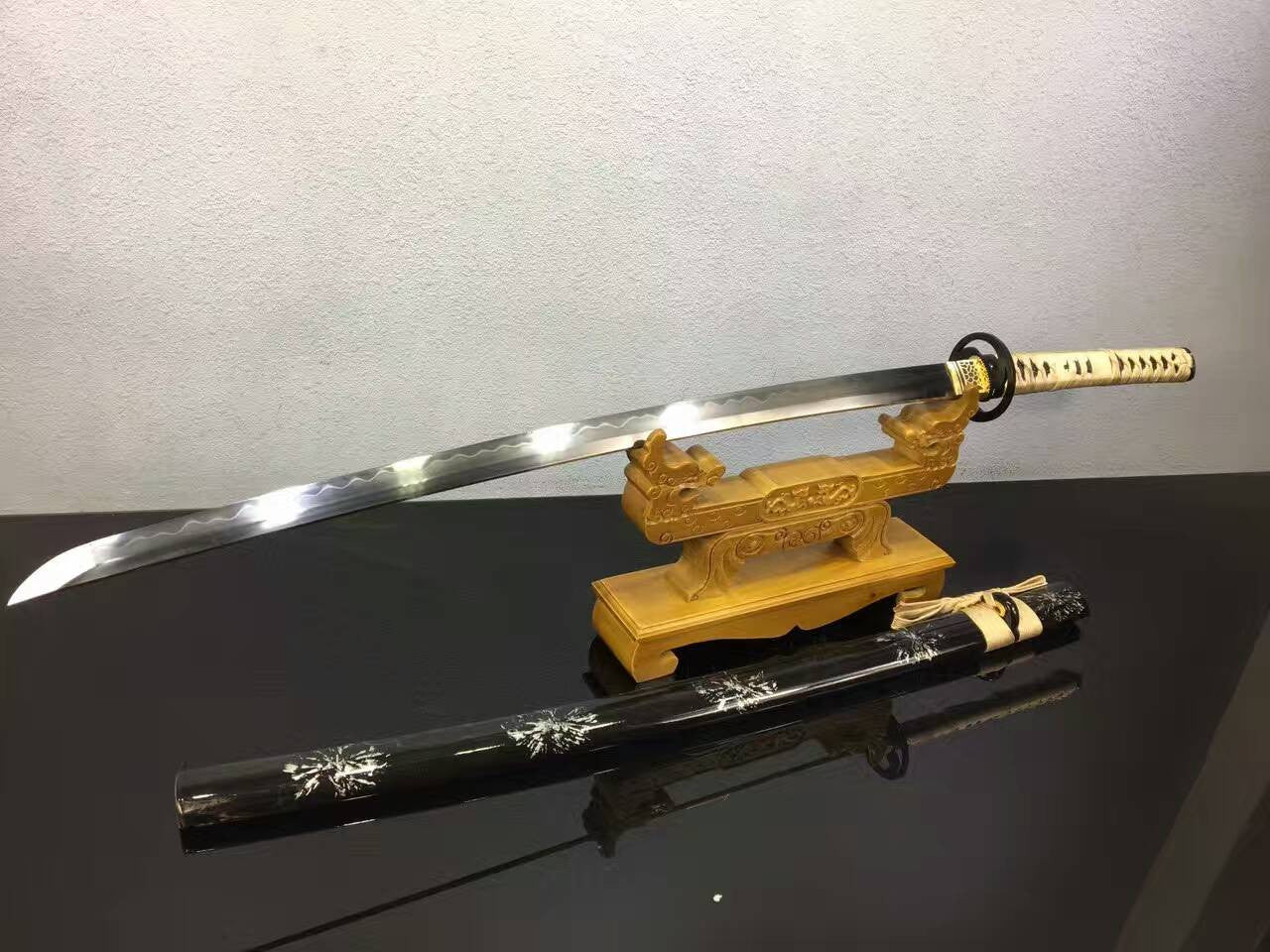 Nihontou,Katana,High carbon steel burn blade,Wood Scabbard,Alloy Tosogu - Chinese sword shop