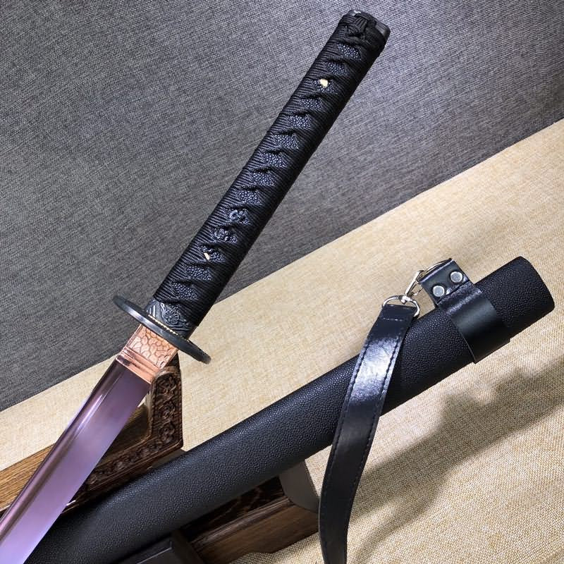 Purple Katana,High carbon steel blade,Leather scabbard,Full tang - Chinese sword shop